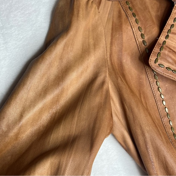 Michael Kors Size Large 100% LeatherTan Women’s Lined Studded Rate Jacket Belt - Picture 8 of 16